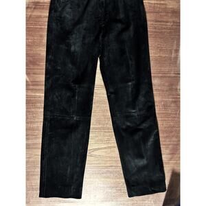 Womens Jet Black Suede Pant Hi Waist Straight leg Hi Rise Luxe Casual Evening